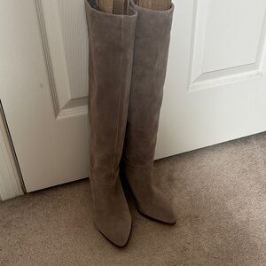 Elegant Taupe Suede Knee-High Women's Boots